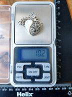 Sterling Silver HEART Locket - Mother of Pearl & Marcasite Stones with 20" Chain - 10.2g