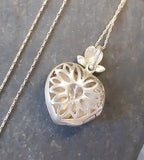 Sterling Silver HEART Locket - Mother of Pearl & Marcasite Stones with 20" Chain - 10.2g