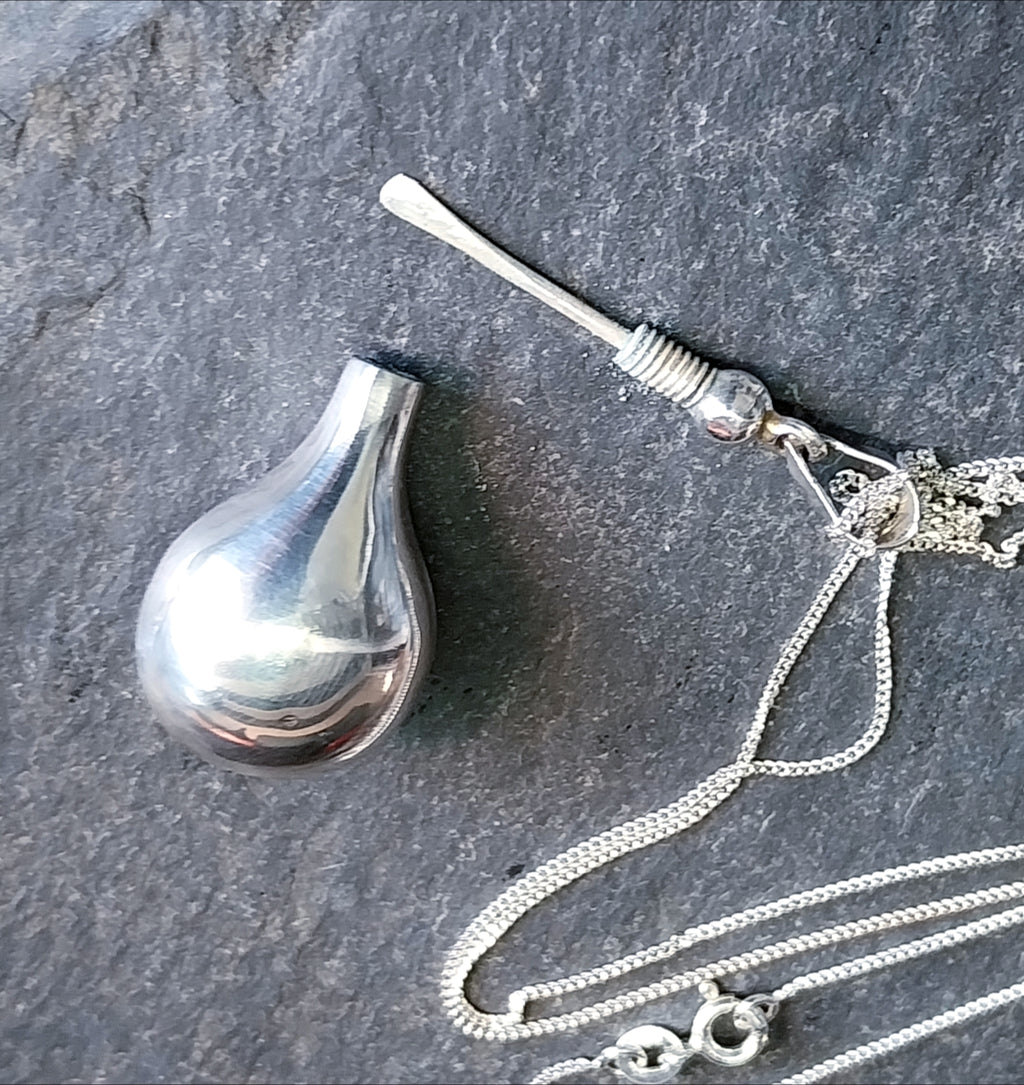 Teardrop Perfume Scent Bottle Pendant - Poison Locket (Sterling Silver) & 18" Chain - 7.1g