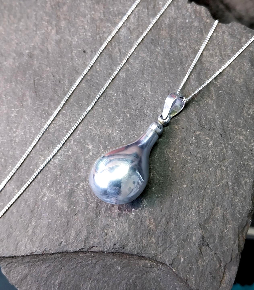 Teardrop Perfume Scent Bottle Pendant - Poison Locket (Sterling Silver) & 18" Chain - 7.1g