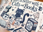 Life is Better with Cats & Books - Fabric Zippered Bag Makeup Pencil Case