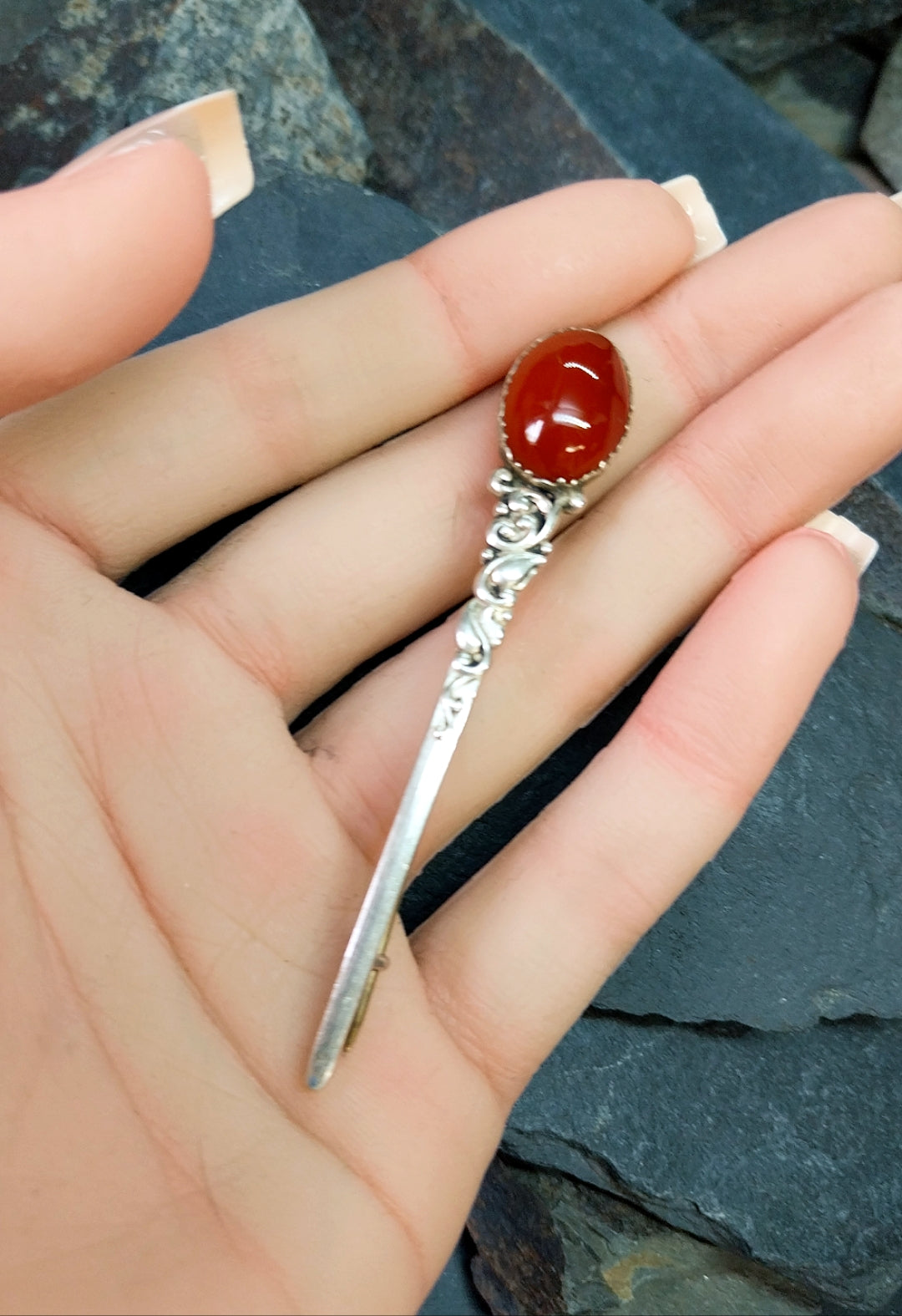 Carnelian Sterling Silver KILT PIN Brooch - Dirk - 4.2g