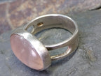 Hallmarked SILVER RING with Large Rose Quartz Stone - 1960s  Size P (7.5) - 6.6g