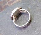 Hallmarked SILVER RING with Large Rose Quartz Stone - 1960s  Size P (7.5) - 6.6g