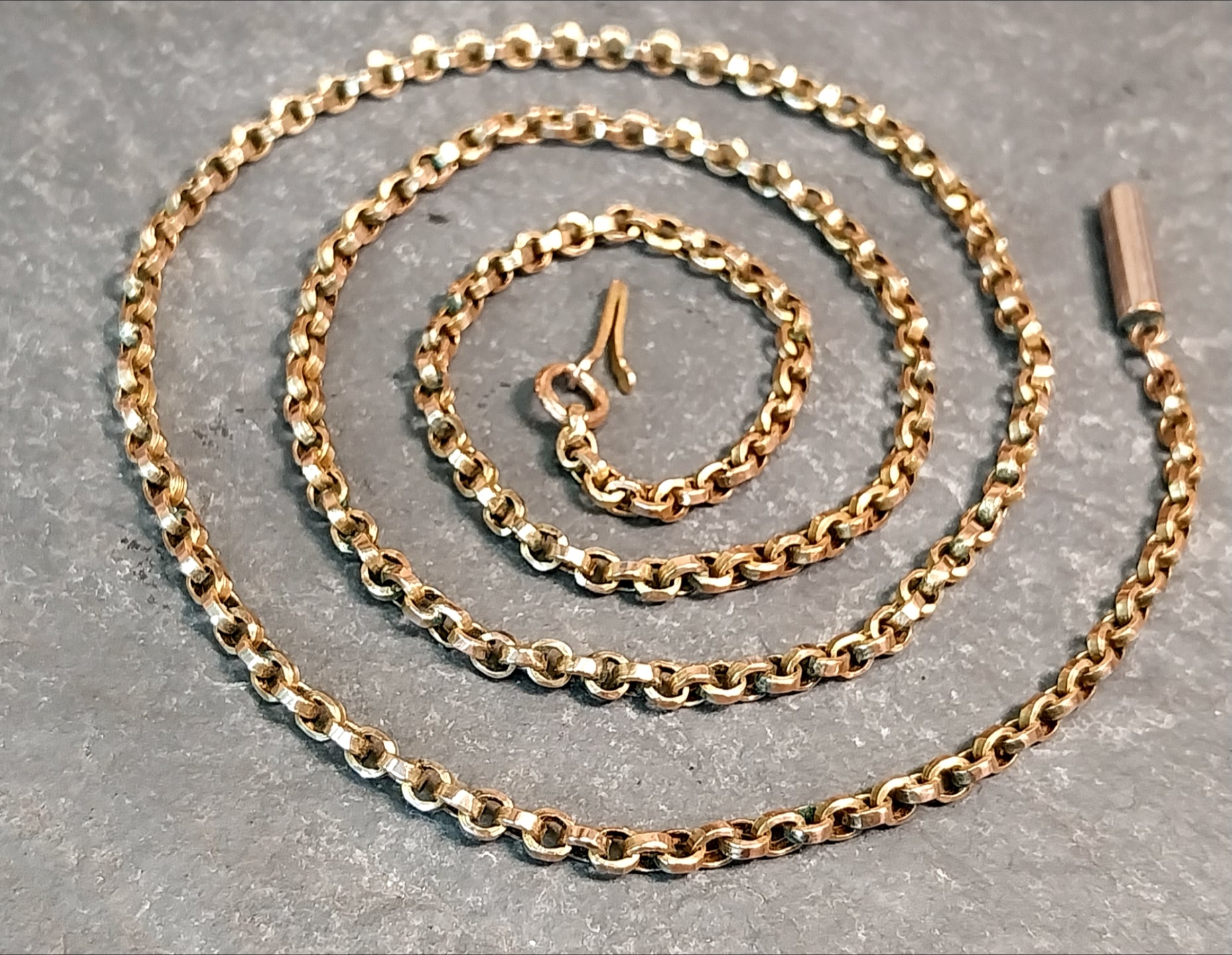 Antique 9ct GOLD ROLO BELCHER Chain Necklace with Barrel Clasp - 18 1/4" - 6.4g
