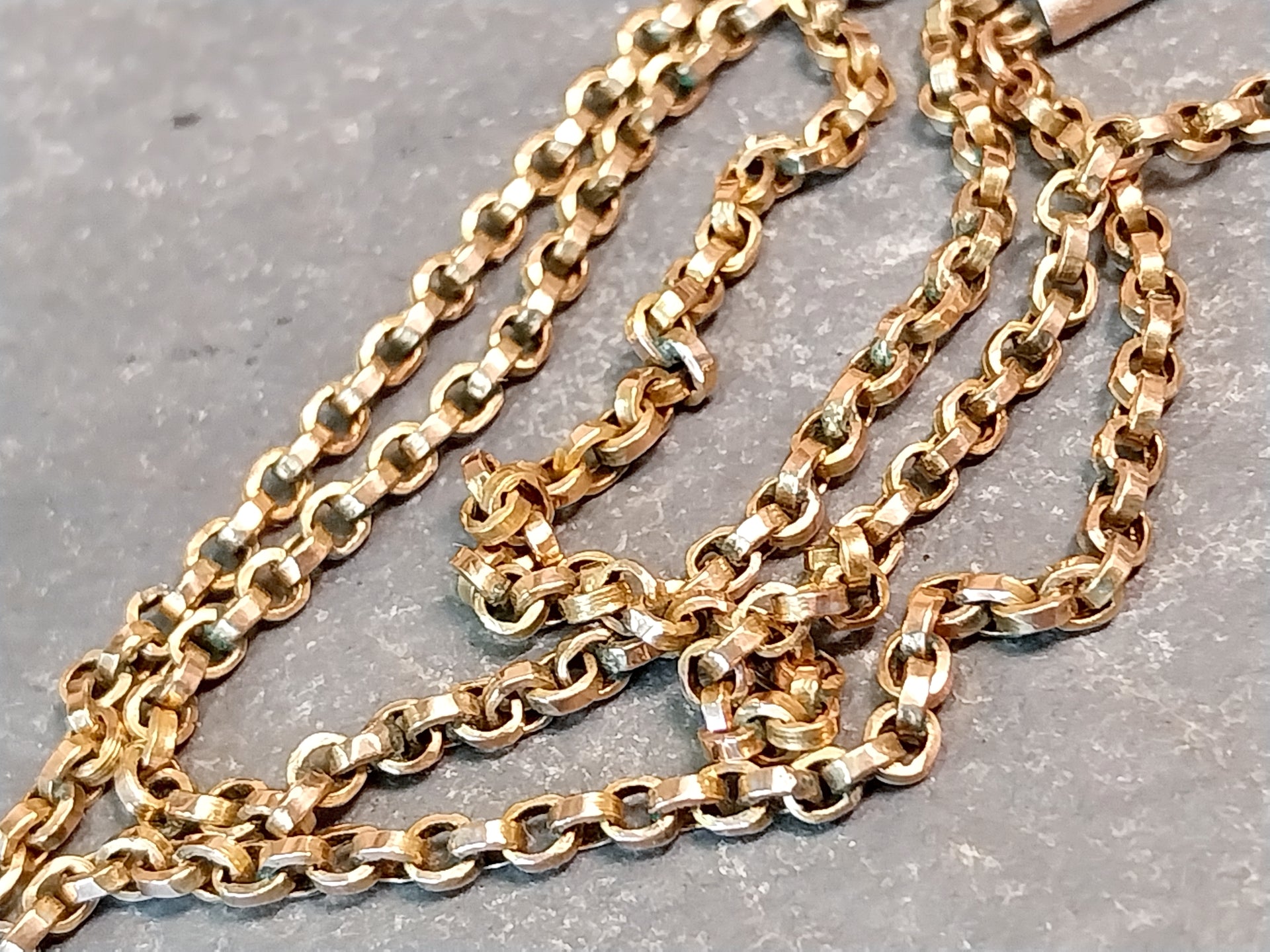 Antique 9ct GOLD ROLO BELCHER Chain Necklace with Barrel Clasp - 18 1/4" - 6.4g
