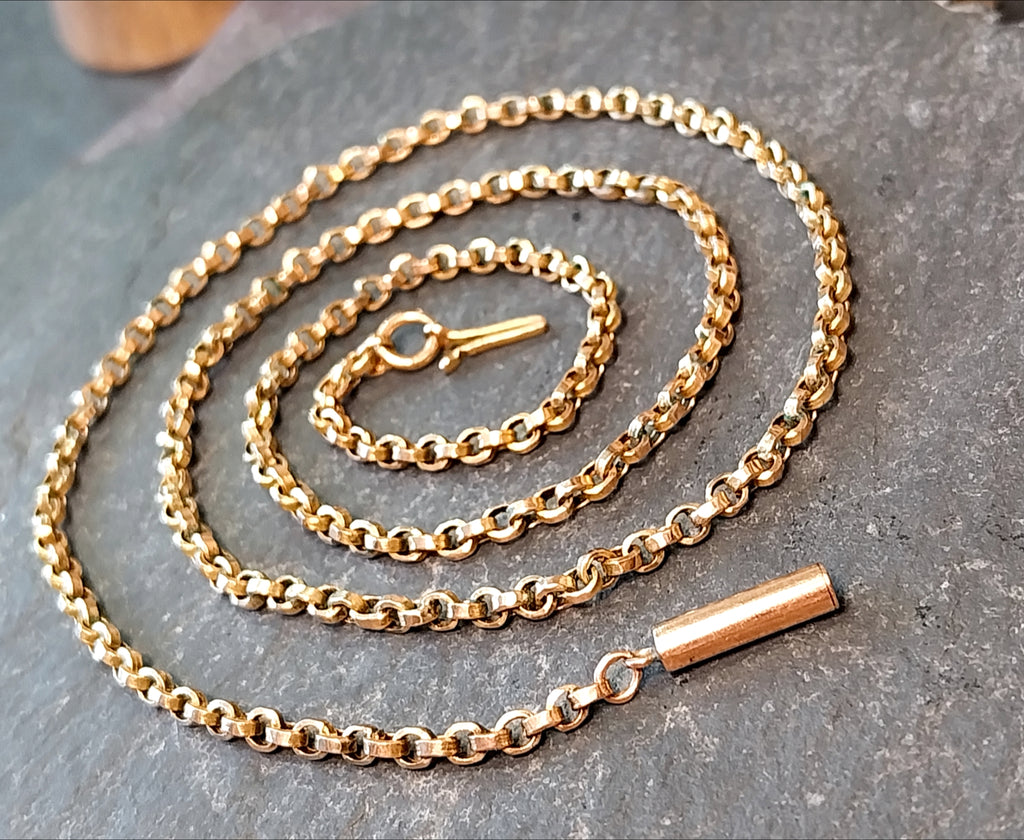Antique 9ct GOLD ROLO BELCHER Chain Necklace with Barrel Clasp - 18 1/4" - 6.4g