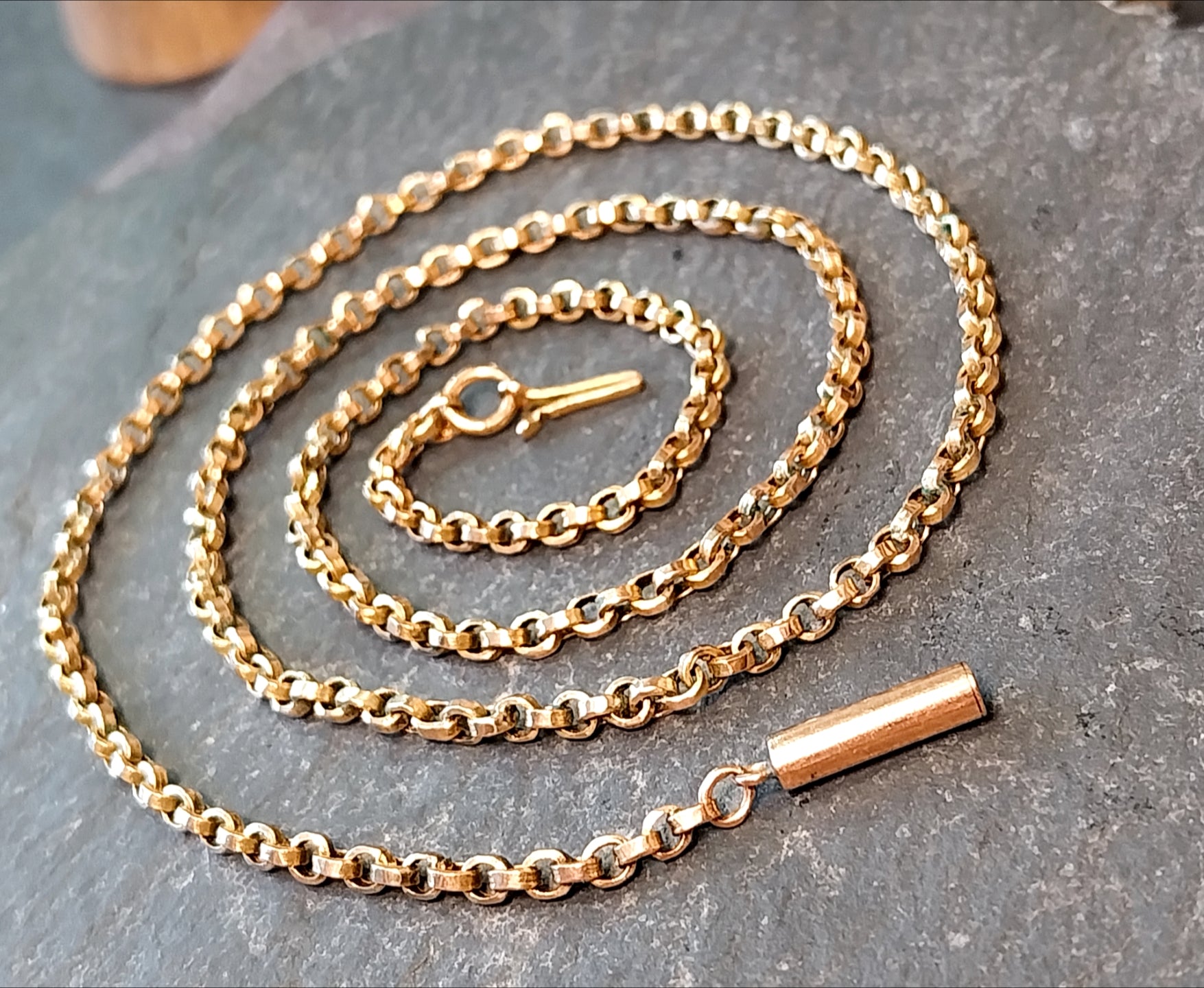 Antique 9ct GOLD ROLO BELCHER Chain Necklace with Barrel Clasp - 18 1/4" - 6.4g