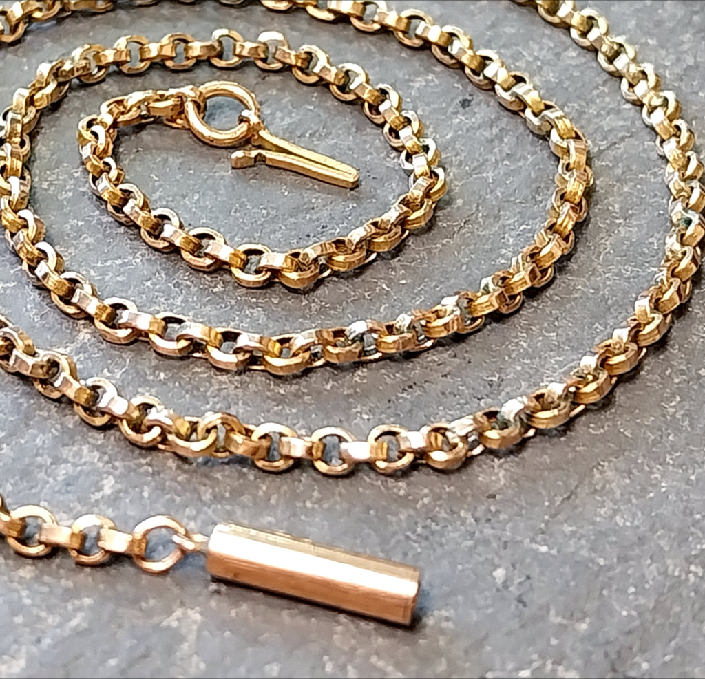 Antique 9ct GOLD ROLO BELCHER Chain Necklace with Barrel Clasp - 18 1/4" - 6.4g