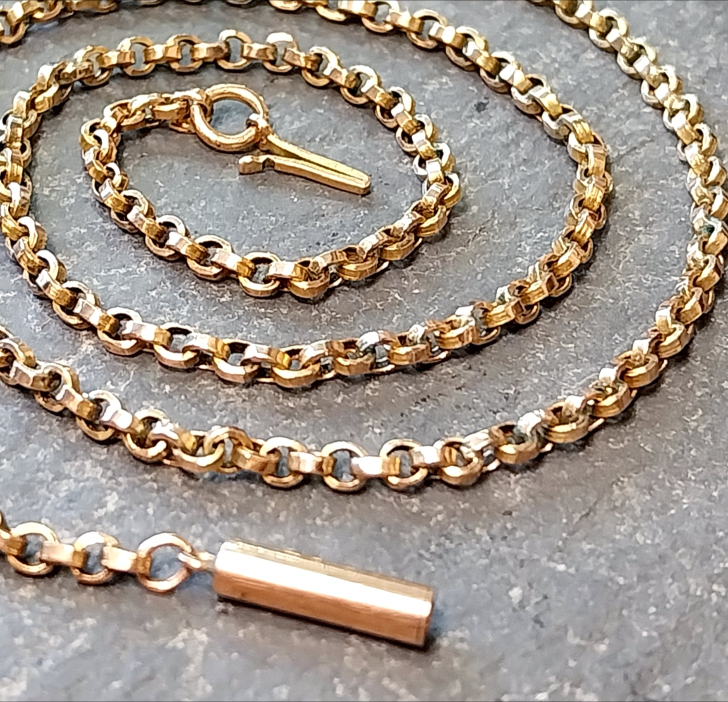 Antique 9ct GOLD ROLO BELCHER Chain Necklace with Barrel Clasp - 18 1/4" - 6.4g