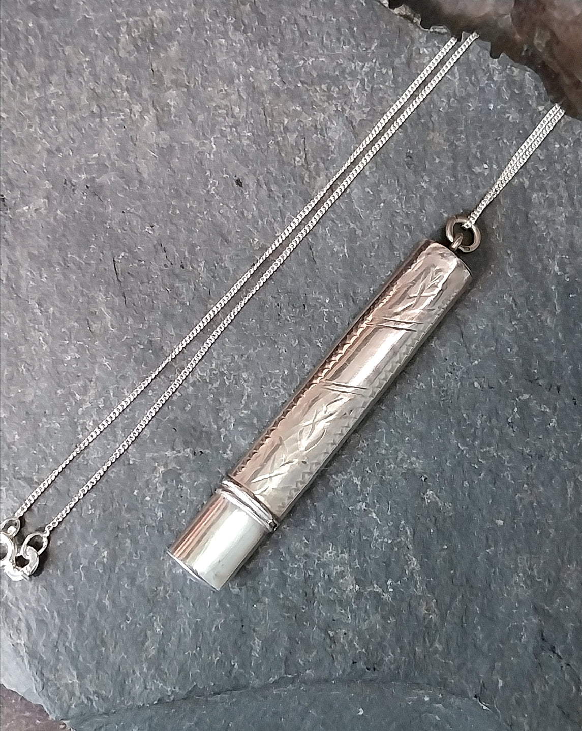 Antique Sterling Silver Pencil Holder LOCKET Pendant 1909 18" Chain - Original Pencil - 4g