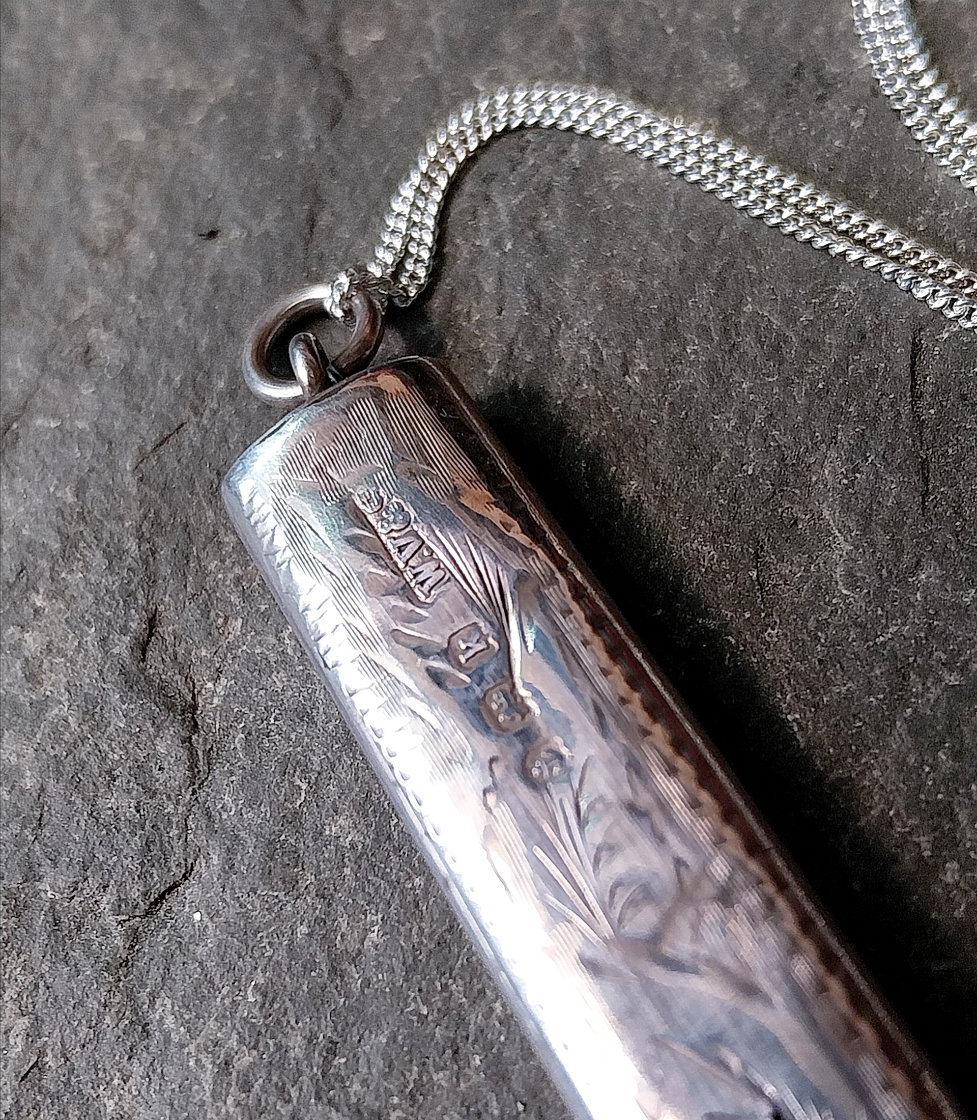 Antique Sterling Silver Pencil Holder LOCKET Pendant 1909 18" Chain - Original Pencil - 4g