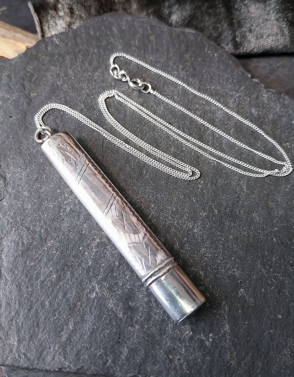 Antique Sterling Silver Pencil Holder LOCKET Pendant 1909 18" Chain - Original Pencil - 4g