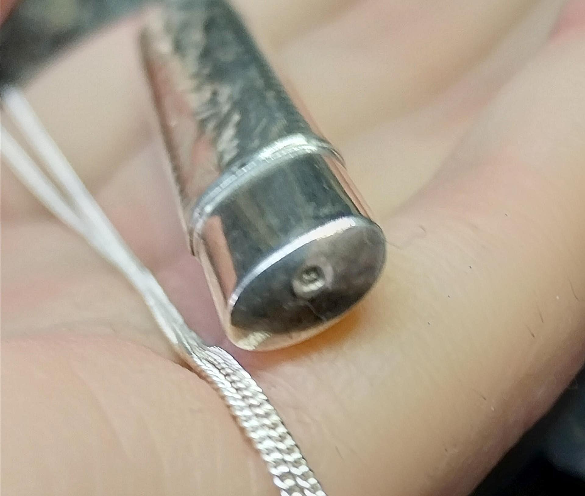 Antique Sterling Silver Pencil Holder LOCKET Pendant 1909 18" Chain - Original Pencil - 4g