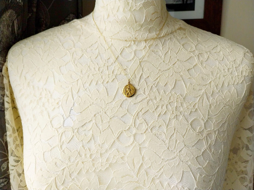 9ct Gold Georg Jensen St Christopher Necklace - Double Sided on 18" Chain - 2.8g