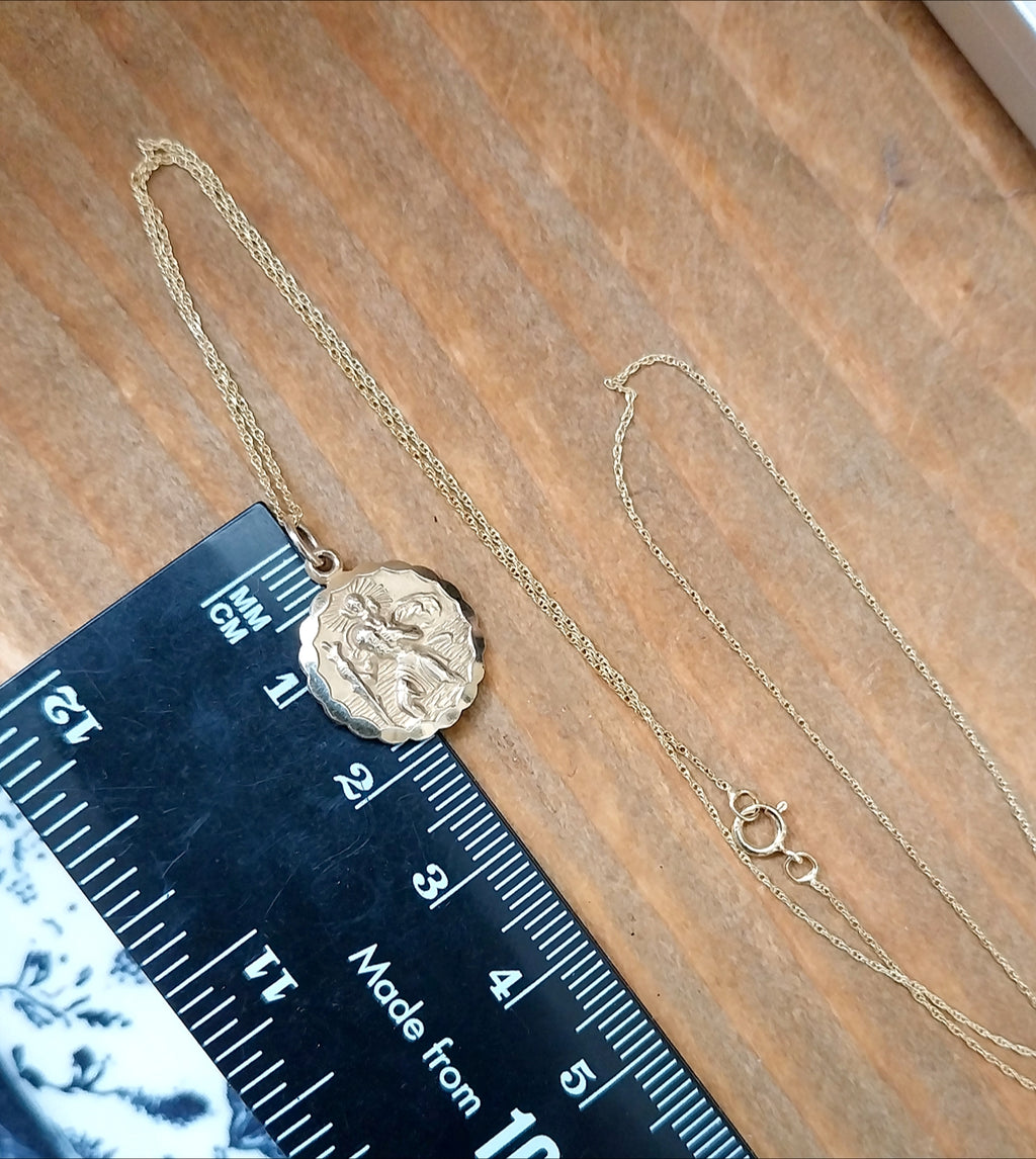 9ct Gold Georg Jensen St Christopher Necklace - Double Sided on 18" Chain - 2.8g