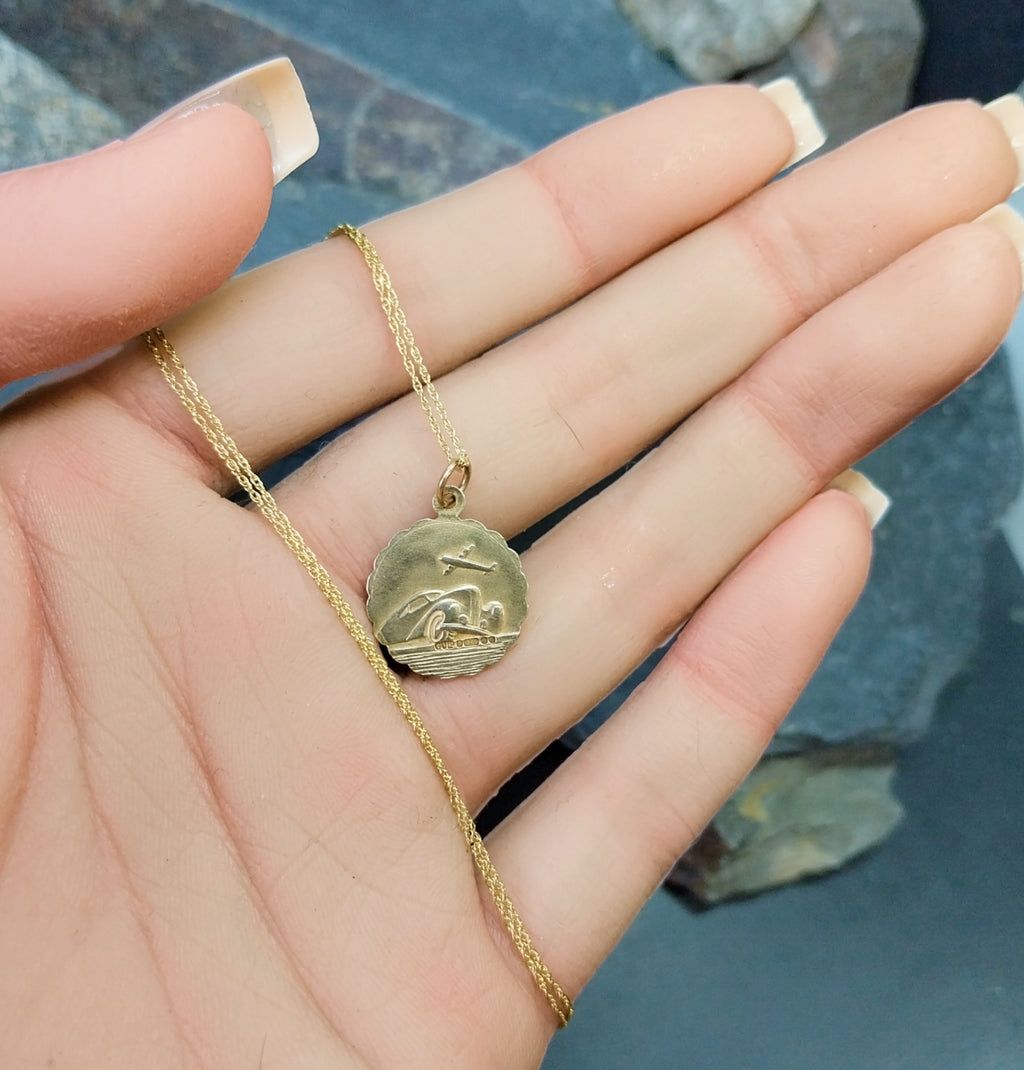 9ct Gold Georg Jensen St Christopher Necklace - Double Sided on 18" Chain - 2.8g