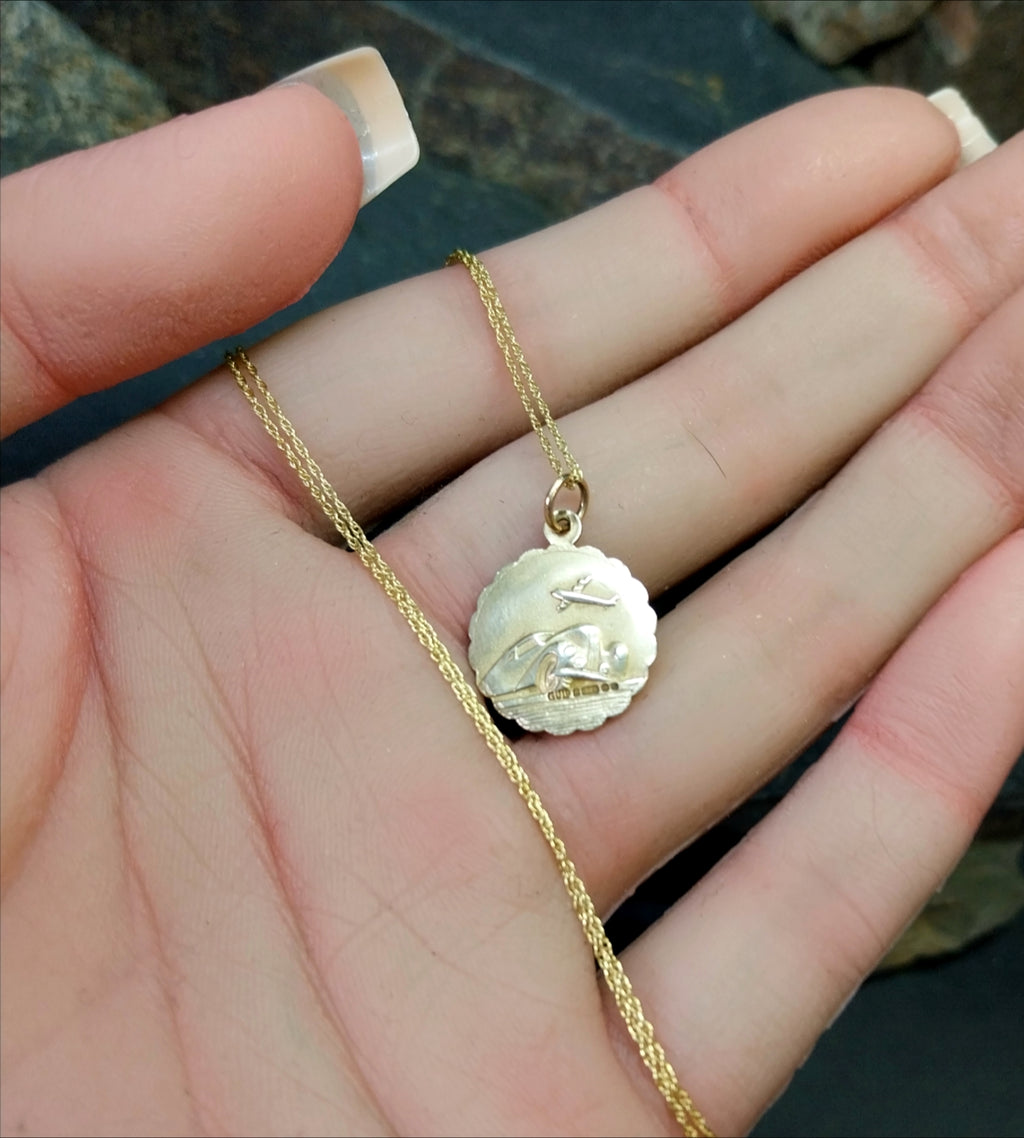 9ct Gold Georg Jensen St Christopher Necklace - Double Sided on 18" Chain - 2.8g