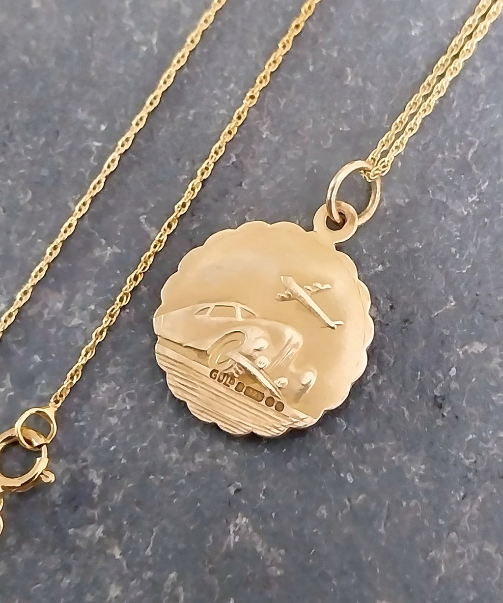 9ct Gold Georg Jensen St Christopher Necklace - Double Sided on 18" Chain - 2.8g
