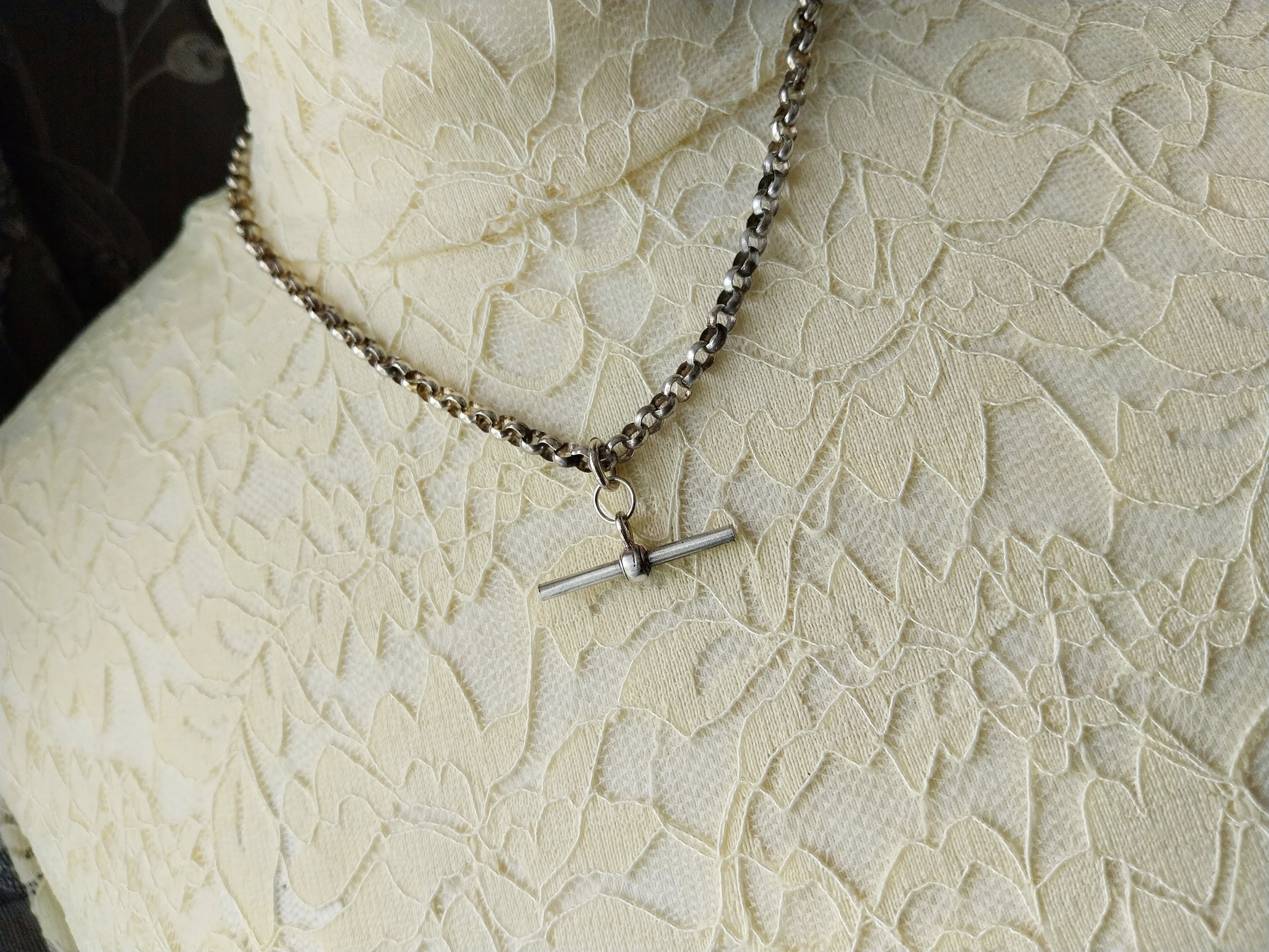 Sterling Silver Belcher Rolo Chain Necklace with T-Bar and DogClip - 18" - 20.2g