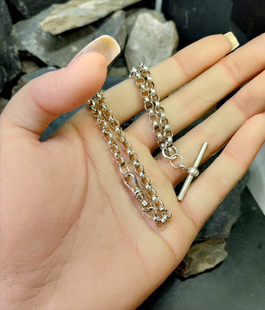Sterling Silver Belcher Rolo Chain Necklace with T-Bar and DogClip - 18" - 20.2g