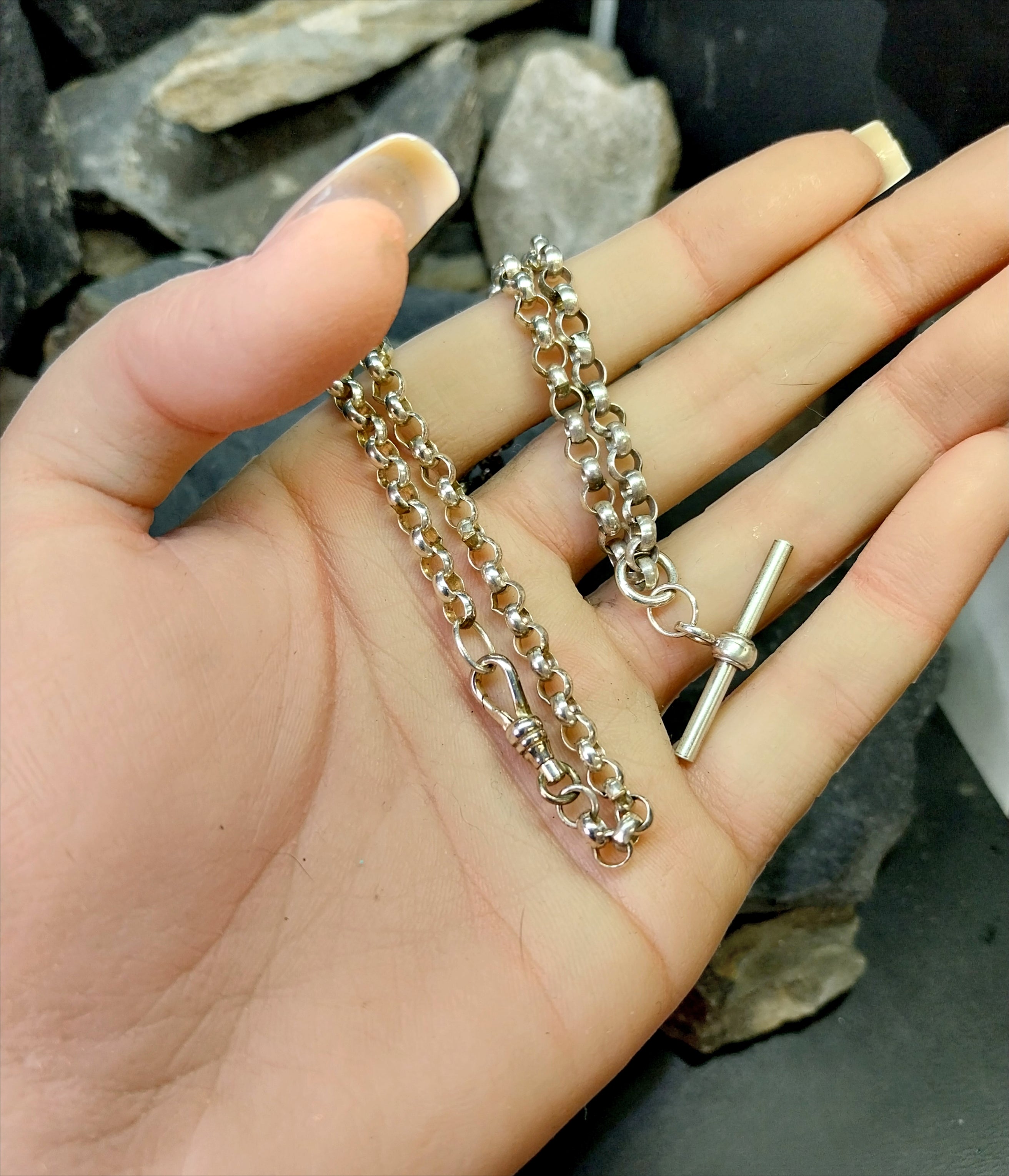 Sterling Silver Belcher Rolo Chain Necklace with T-Bar and DogClip - 18" - 20.2g