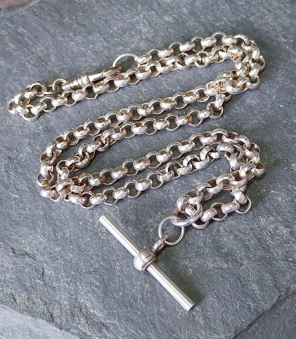 Sterling Silver Belcher Rolo Chain Necklace with T-Bar and DogClip - 18" - 20.2g