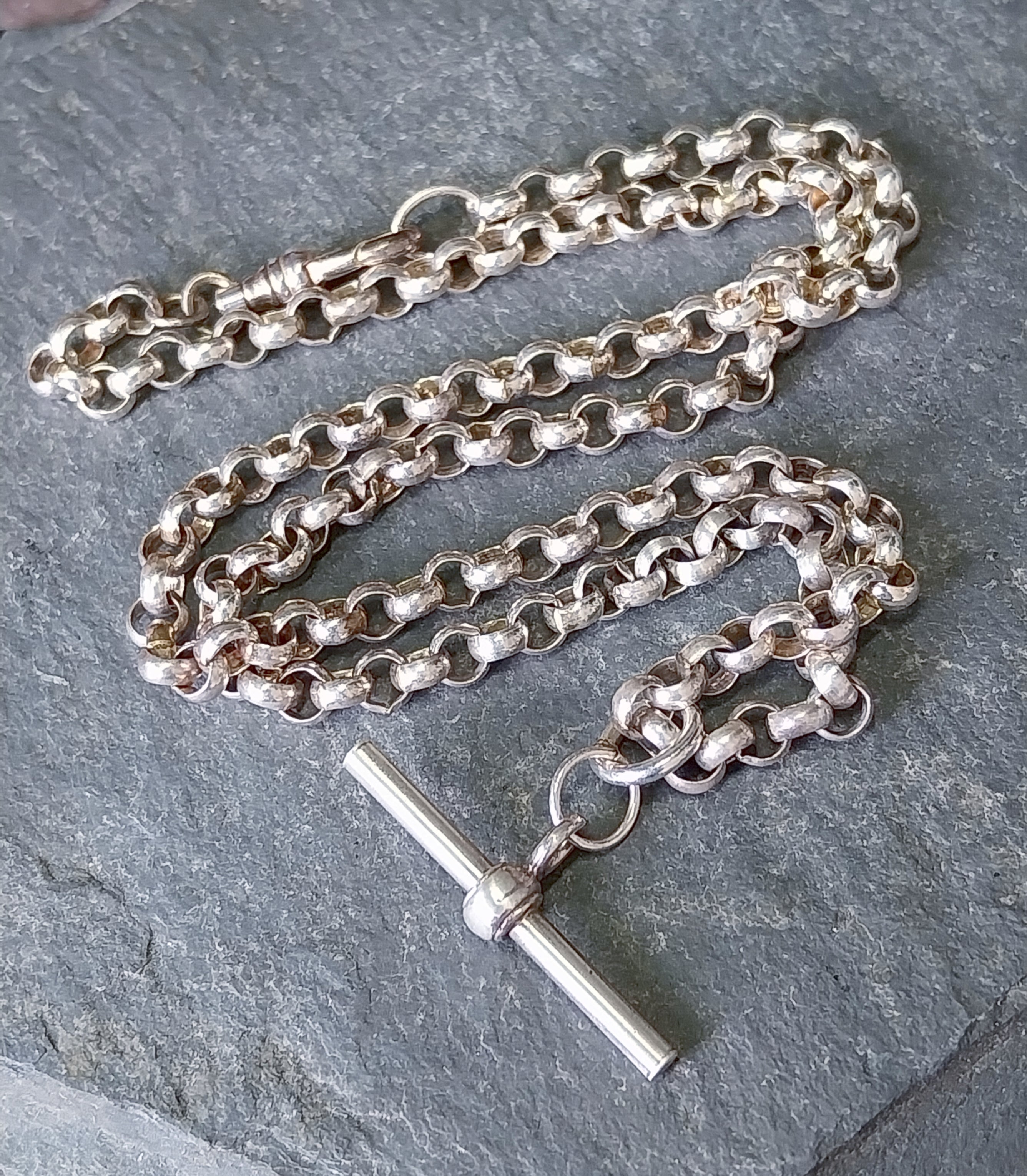 Sterling Silver Belcher Rolo Chain Necklace with T-Bar and DogClip - 18" - 20.2g