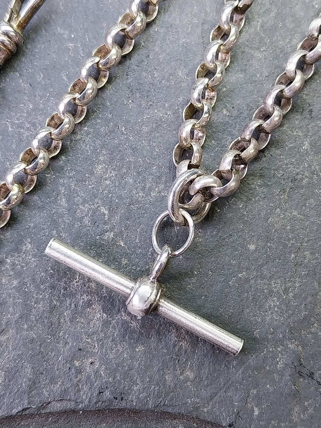 Sterling Silver Belcher Rolo Chain Necklace with T-Bar and DogClip - 18" - 20.2g