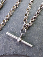 Sterling Silver Belcher Rolo Chain Necklace with T-Bar and DogClip - 18" - 20.2g