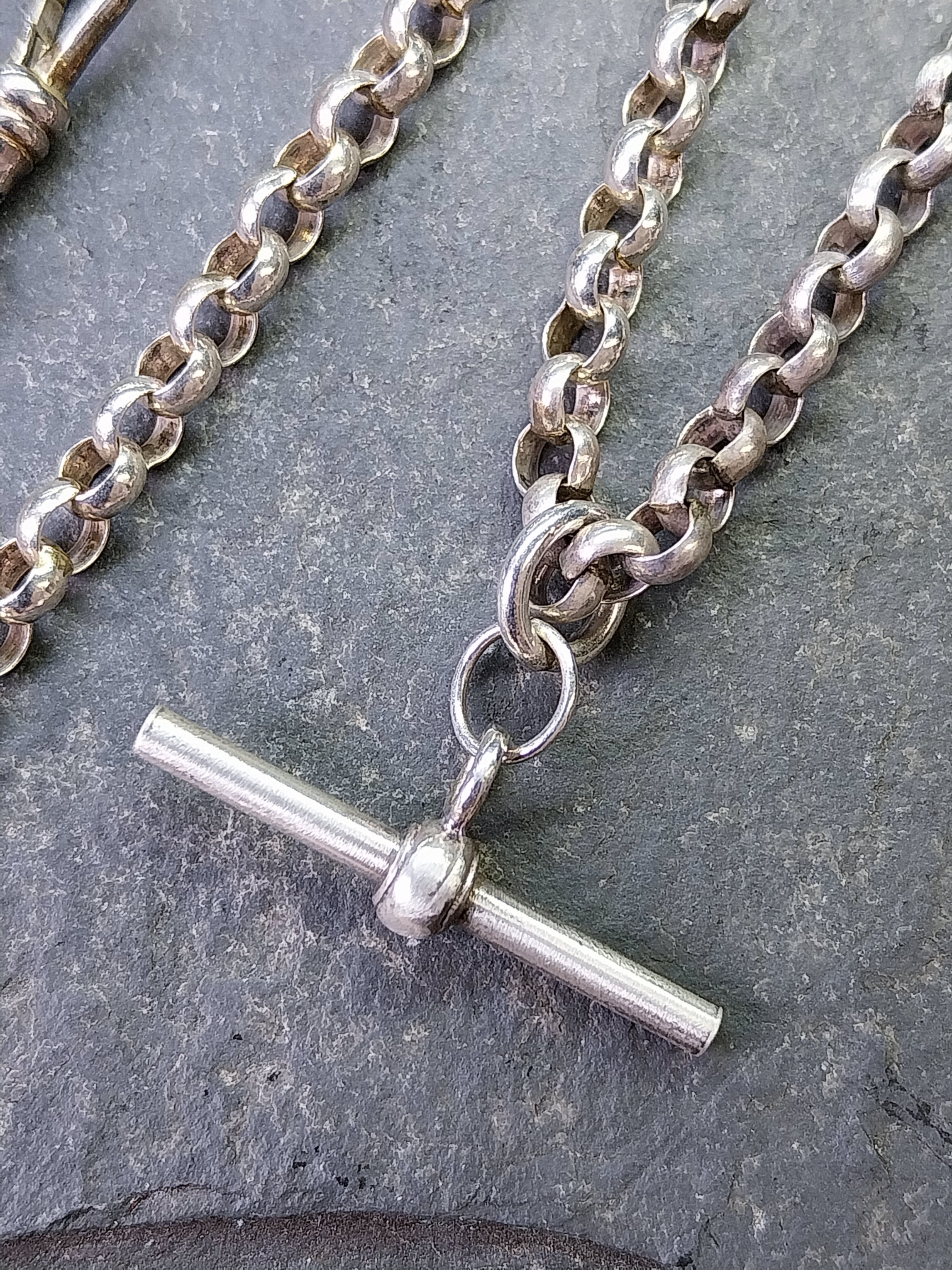 Sterling Silver Belcher Rolo Chain Necklace with T-Bar and DogClip - 18" - 20.2g