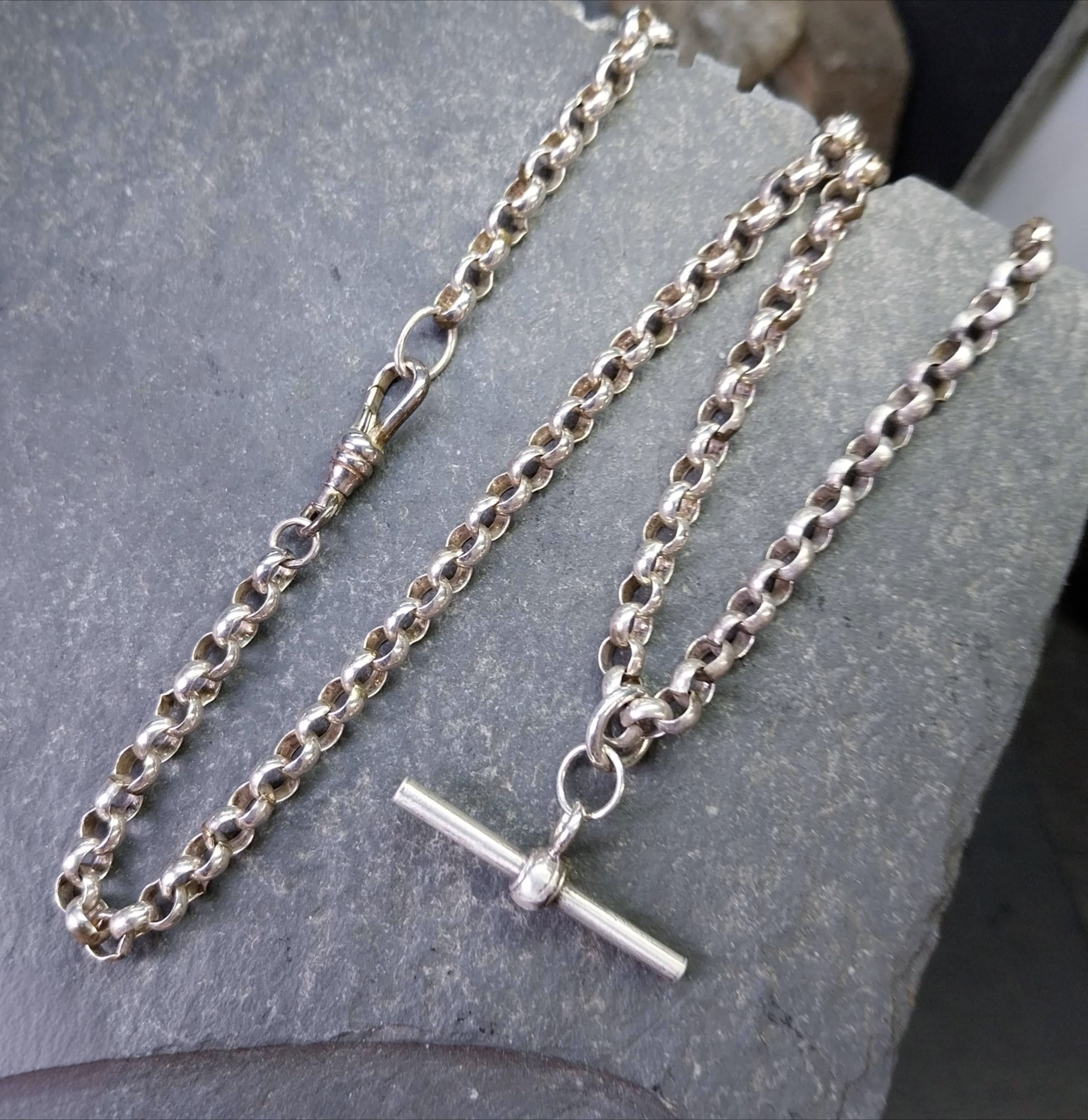 Sterling Silver Belcher Rolo Chain Necklace with T-Bar and DogClip - 18" - 20.2g