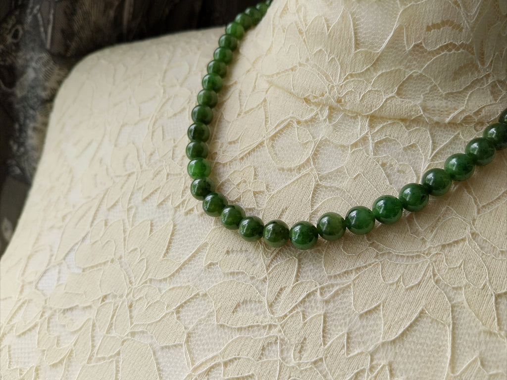 Vintage Deep Green Moss Agate Bead Necklace - 18" - 51.8g