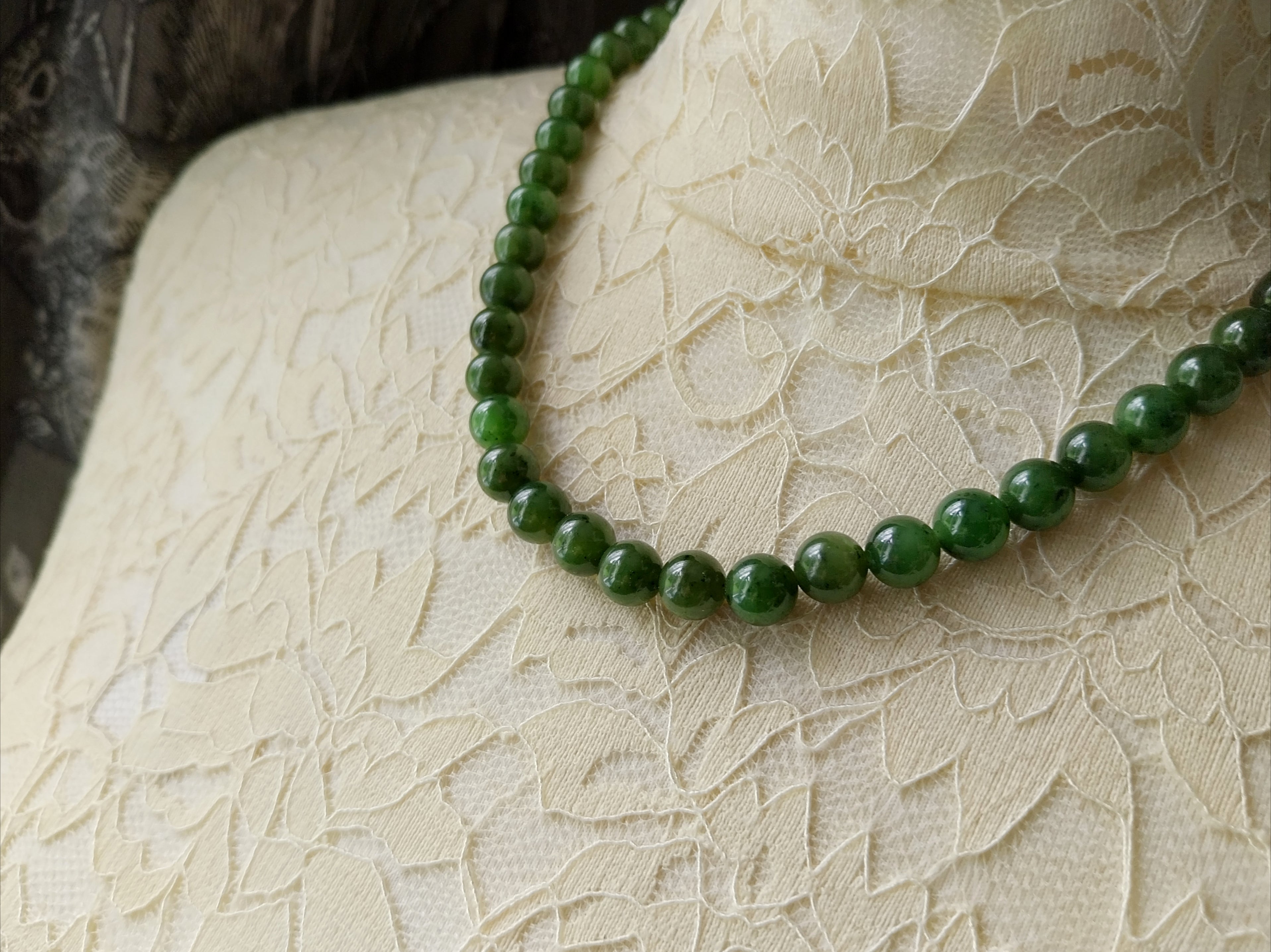 Vintage Deep Green Moss Agate Bead Necklace - 18" - 51.8g