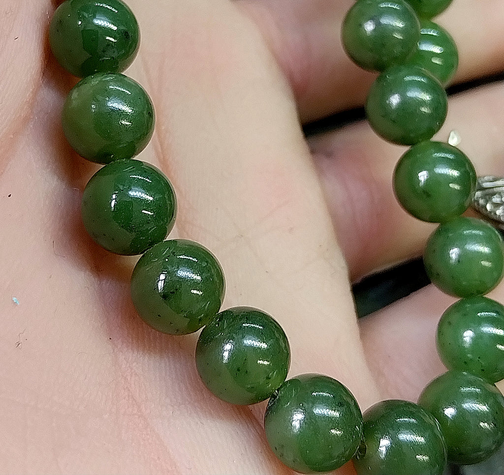 Vintage Deep Green Moss Agate Bead Necklace - 18" - 51.8g