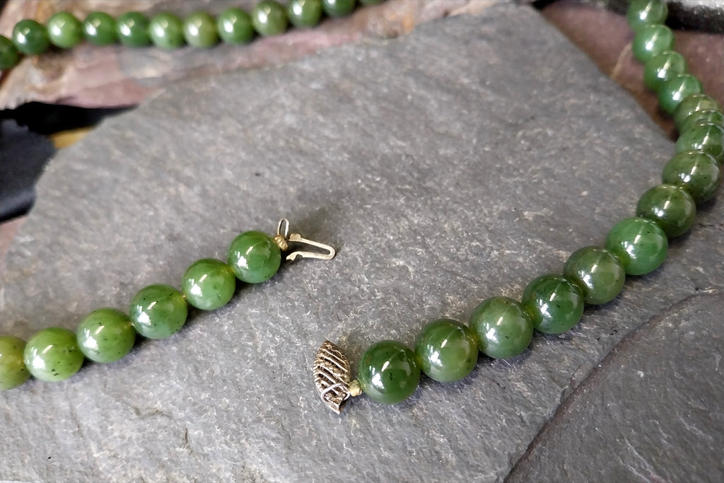 Vintage Deep Green Moss Agate Bead Necklace - 18" - 51.8g