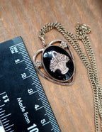 Vintage Black Enamelled Heart LOCKET Necklace - on 28" Chain - 13.5g