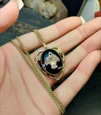 Vintage Black Enamelled Heart LOCKET Necklace - on 28" Chain - 13.5g