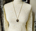 Vintage Black Enamelled Heart LOCKET Necklace - on 28" Chain - 13.5g