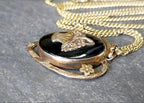 Vintage Black Enamelled Heart LOCKET Necklace - on 28" Chain - 13.5g