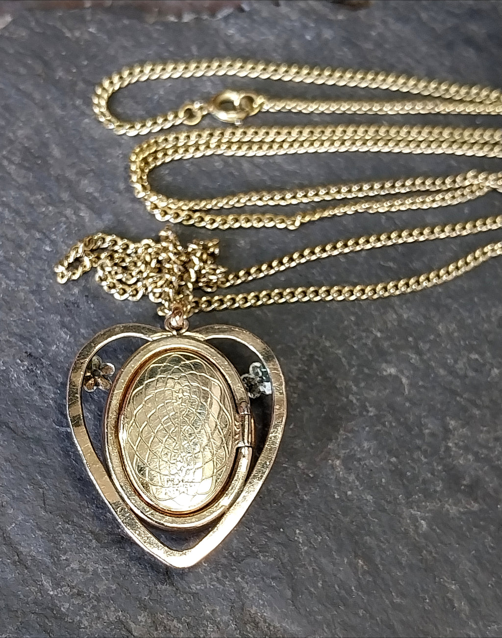 Vintage Black Enamelled Heart LOCKET Necklace - on 28" Chain - 13.5g
