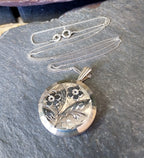 Vintage Georg Jensen SILVER LOCKET Necklace - Circle with 3 flowers on 18" Chain - 8.4g