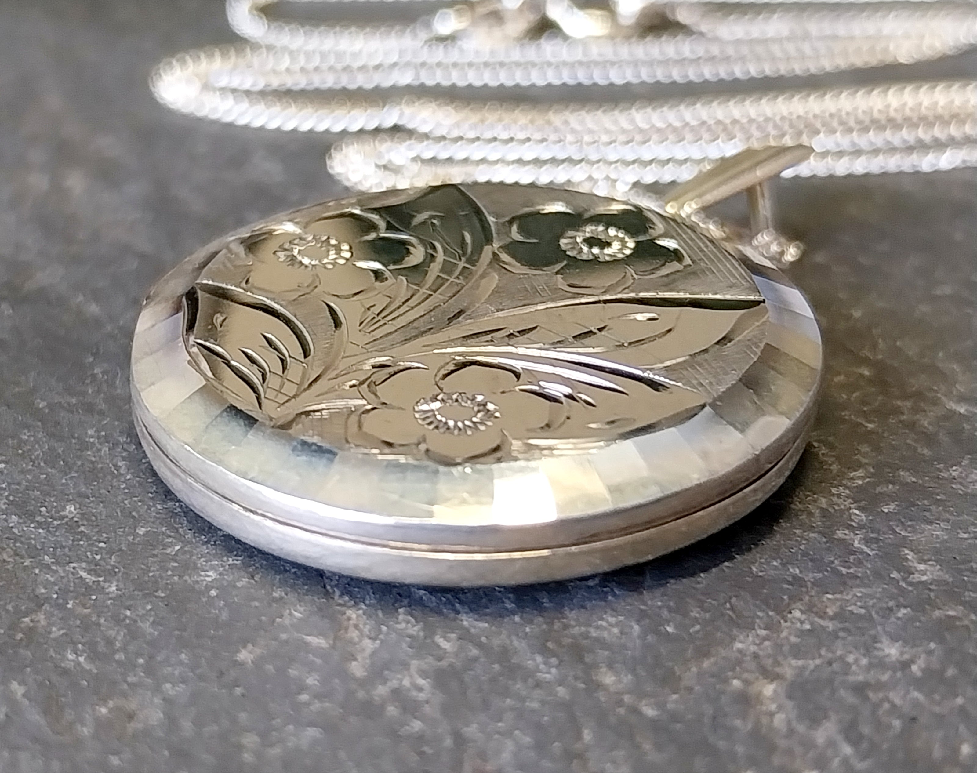 Vintage Georg Jensen SILVER LOCKET Necklace - Circle with 3 flowers on 18" Chain - 8.4g