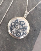 Vintage Georg Jensen SILVER LOCKET Necklace - Circle with 3 flowers on 18" Chain - 8.4g