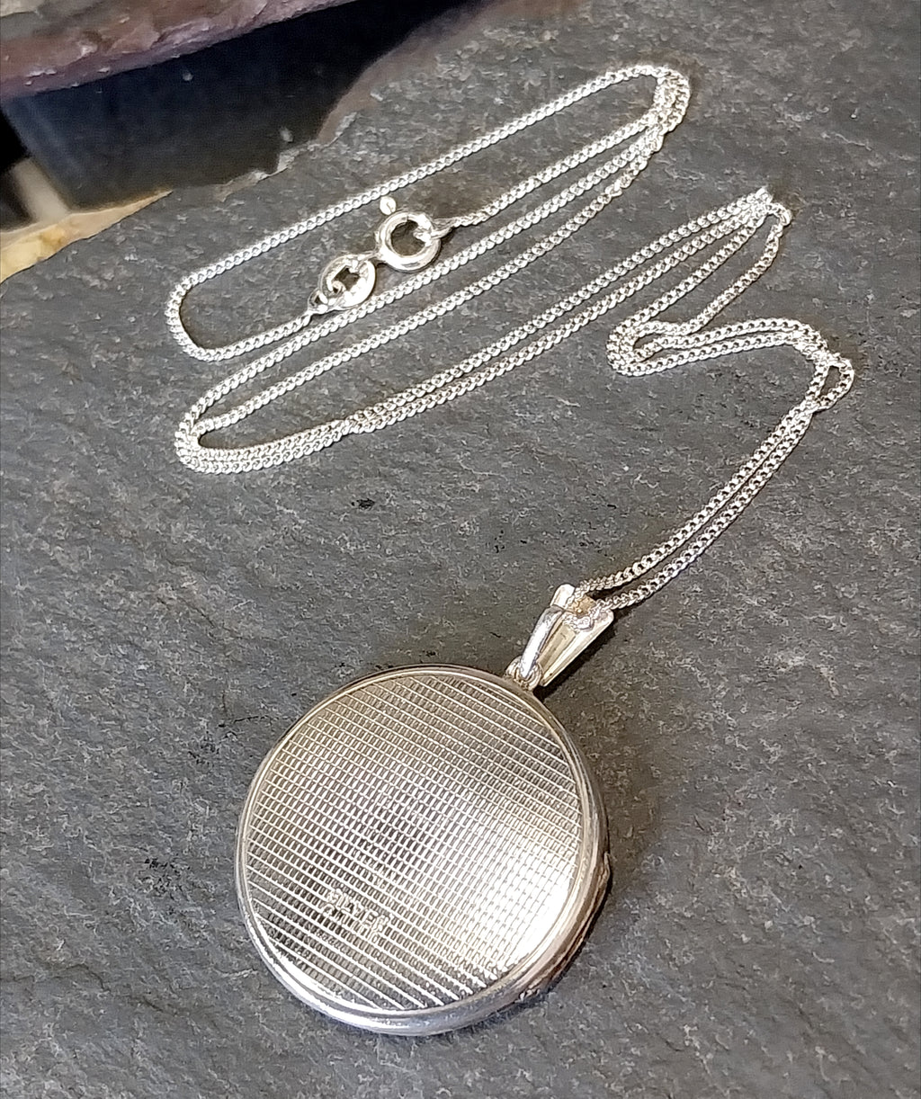 Vintage Georg Jensen SILVER LOCKET Necklace - Circle with 3 flowers on 18" Chain - 8.4g