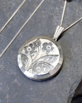 Vintage Georg Jensen SILVER LOCKET Necklace - Circle with 3 flowers on 18" Chain - 8.4g
