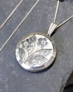 Vintage Georg Jensen SILVER LOCKET Necklace - Circle with 3 flowers on 18" Chain - 8.4g