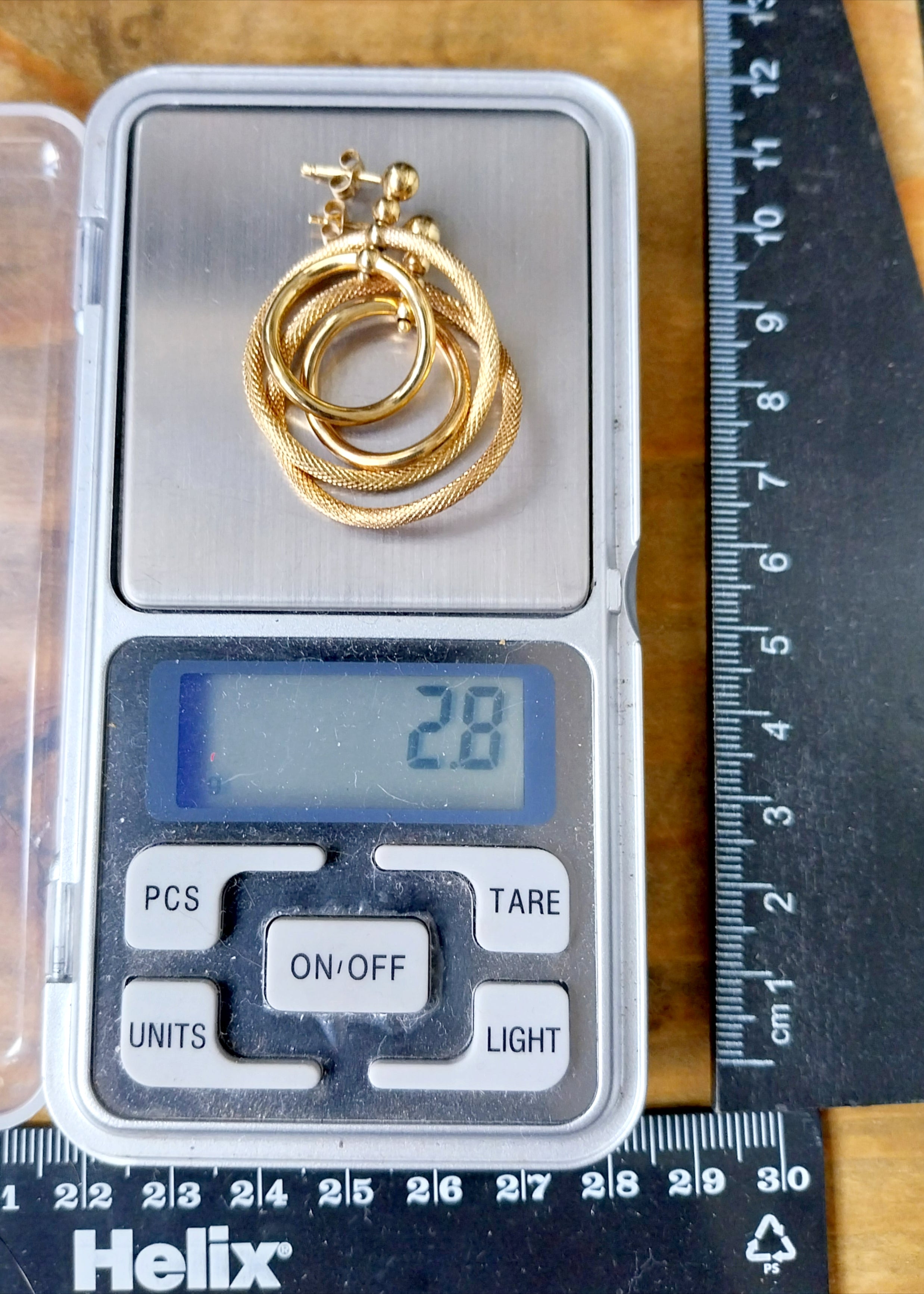Vintage 9ct Gold Double Hoop DROP EARRINGS - Dangly - 2.8g