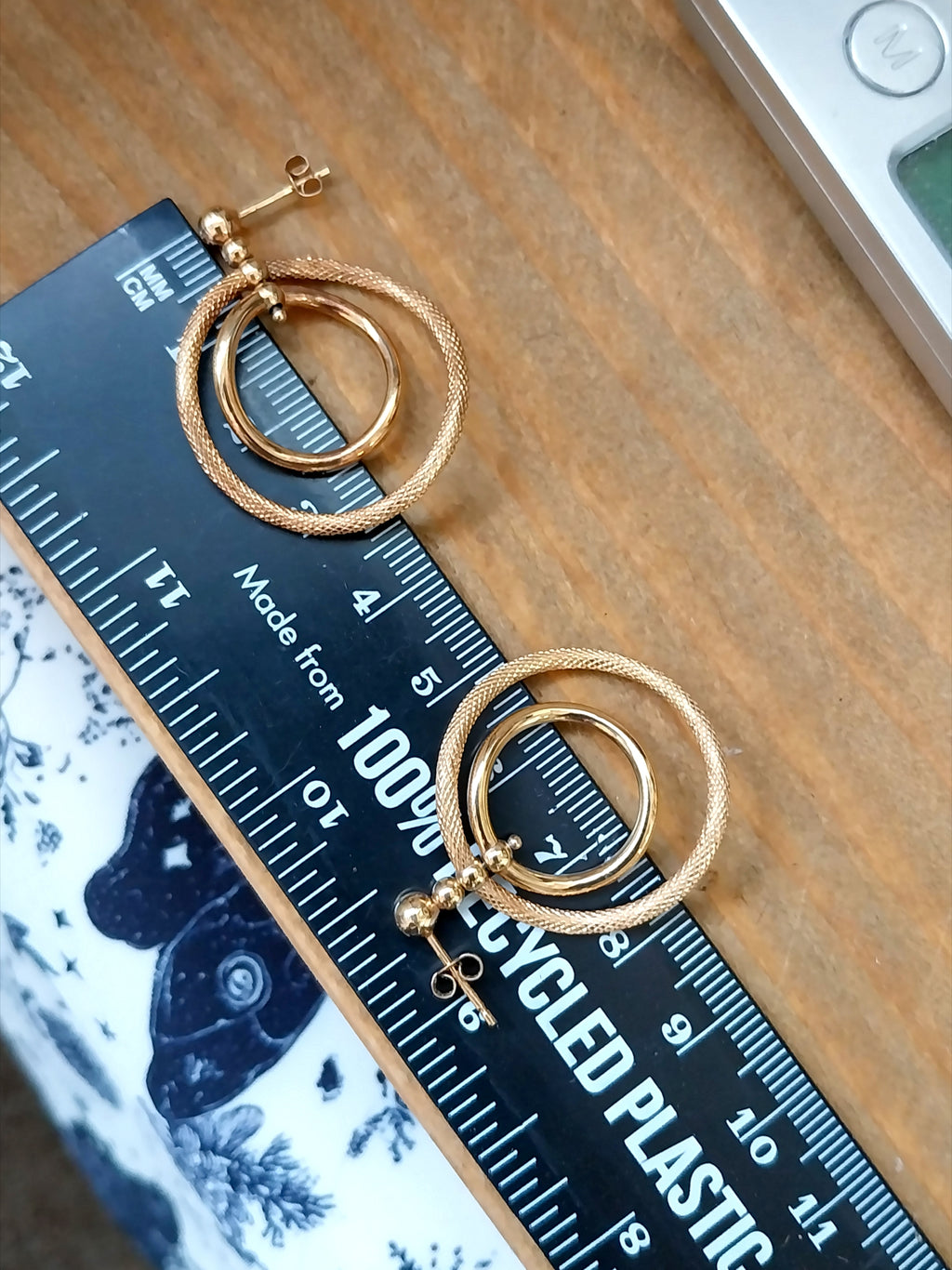 Vintage 9ct Gold Double Hoop DROP EARRINGS - Dangly - 2.8g