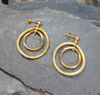 Vintage 9ct Gold Double Hoop DROP EARRINGS - Dangly - 2.8g